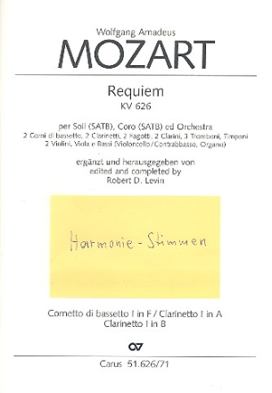Requiem KV626 fr Soli, Chor und Orchester,  Harmoniestimmen Levin, Robert D., Ed
