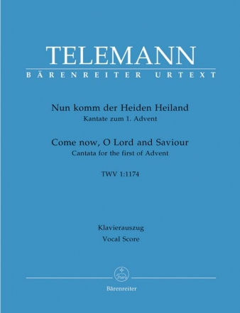 Nun komm der Heiden Heiland TVWV1:1174 fr Alt, Tenor, Bass, gem Chor, 2 Oboen, 2 Clarinen, Pauken, 2 Violinen und Bc,  Klavierauszug
