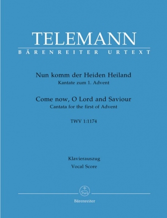 Nun komm der Heiden Heiland TVWV1:1174 fr Alt, Tenor, Bass, gem Chor, 2 Oboen, 2 Clarinen, Pauken, 2 Violinen und Bc,  Klavierauszug