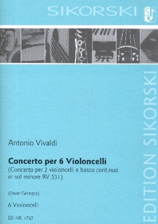 Konzert g-Moll RV531 fr 2 Violoncelli, Streicher und Bc fr 6 Violoncelli Partitur und Stimmen