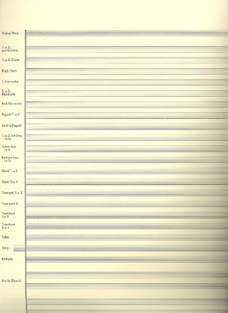 Notenpapier DIN A3 hoch 31 Systeme fr groes modernes Orchester mit Instrumentenvordruck, Solisten (Chor) und Harfe (Klavier), (5 Bgen)