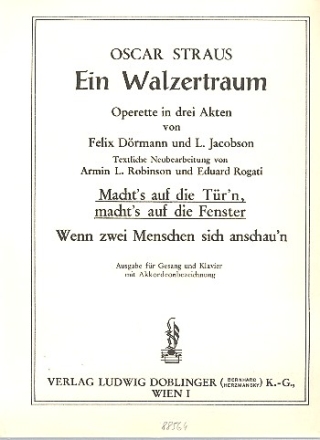 Macht's auf die Trn, macht's auf die Fenster fr Gesang und Klavier aus Ein Walzertraum