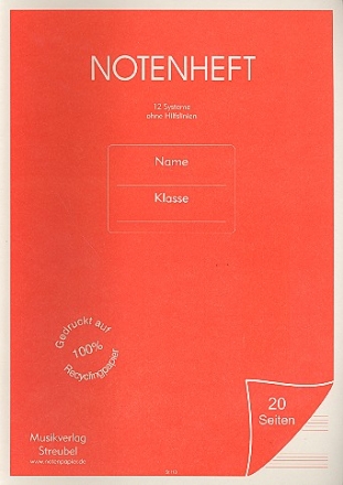 Notenheft 12 Systeme ohne Hilfslinien Din A4 20 Seiten Recyclingpapier