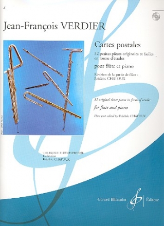Cartes postales (+CD) 32 petites pieces originales et faciles en forme d'etudes pour flute et piano