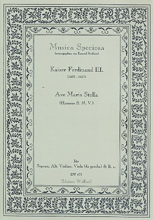 Ave maris stella fr Sopran, Alt, Violine, Viola da gamba  und Bc Partitur und Stimmen