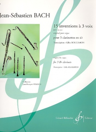 15 inventions  3 voix BWV787-801 pour 3 clarinettes en sib partition+parties