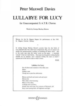 Lullabye for Lucy for mixed chorus a cappella score