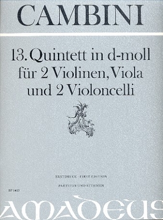 Quintett d-Moll Nr.13 fr 2 Violinen, Viola und 2 Violoncelli Partitur und Stimmen