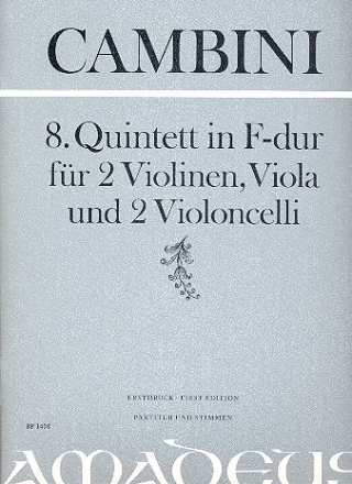 Quintett F-Dur Nr.8 fr 2 Violinen, Viola und 2 Violoncelli Partitur und Stimmen