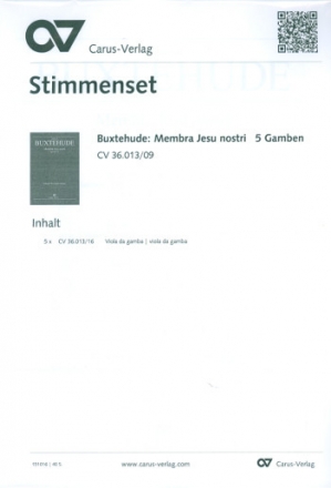 Membra Jesu nostri BuxWV75 fr Soli, Chor und Orchester Stimmenset fr 5 Viole da gamba