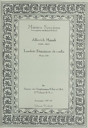 Laudate Dominum de coelis fr Sopran, 4 Stimmen, 2 Violinen und Bc, gem Chor ad lib  und Bc Partitur und Stimmen