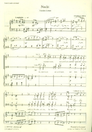 Nacht fr gem Chor und Klavier Partitur Lenau, Nikolaus , Text