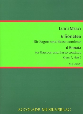 6 Sonaten op.3 Band 2 (Nr.4-6) fr Fagott und Bc