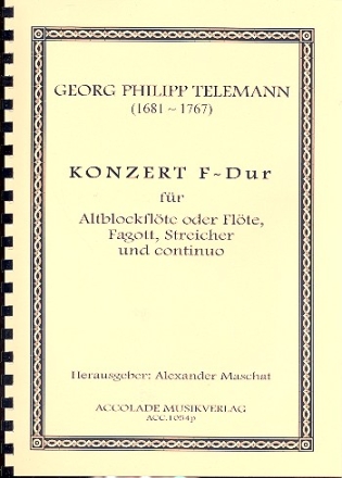 Konzert F-Dur fr Altblockflte (Flte), Fagott, Streichorchester und bc Partitur