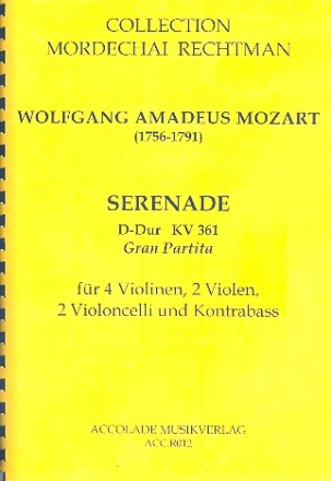 Gran Partita KV361 fr 4 Violinen, 2 Violen, 2 Violoncelli und Kontraba Partitur und Stimmen