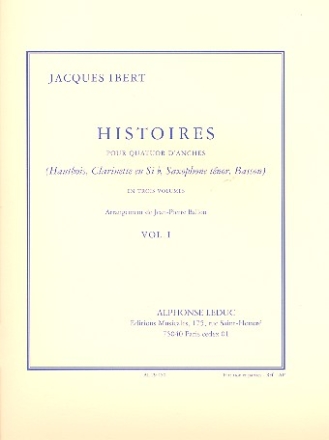 Histoires vol.1 pour quatuor d'anches (hautbois, clarinette, saxophone tnor et basson), partition+parties