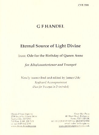 Eternal Source of Light Divine D Major for alto (countertenor) and trumpet, (cello ad lib) keyboard accompaniment (score and trumpet part)