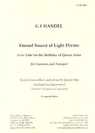 Eternal Source of Light Divine D Major for soprano and trumpet, (cello ad lib) keyboard accompaniment (score and trumpet part)