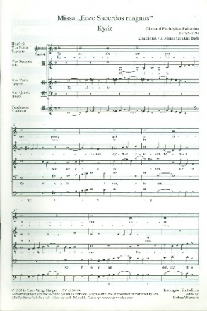 Messa Ecce Sacerdos magnus fr gem Chor, Instrumente und Bc Partitur