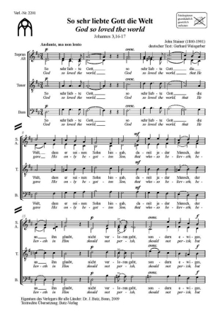 So sehr liebte Gott die Welt fr gem Chor a cappella Partitur (dt/en)