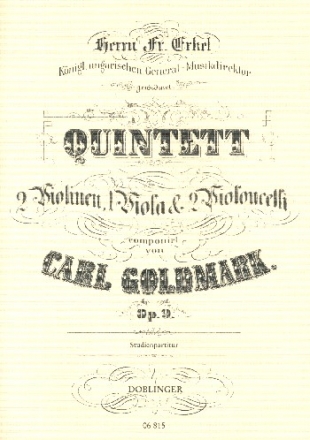 Quintett op.9 fr 2 Violinen, Viola und 2 Violoncelli Studienpartitur