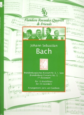 Brandenburgisches Konzert Nr.3 BWV1048, 1. Satz fr 10 Blockflten (AAATTTBBBKb) Partitur