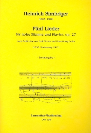 5 Lieder op.27 fr Gesang (hoch) und Klavier