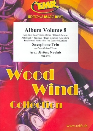 Album vol.8 for 3 saxophones and piano (keyboard/organ) (percussion ad lib) 2 scores