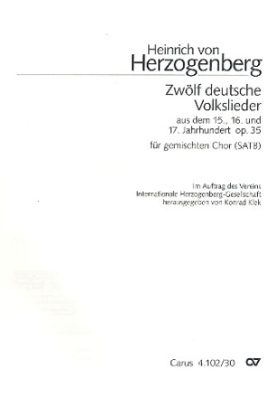 12 deutsche Volkslieder op.35 fr gem Chor a cappella Partitur