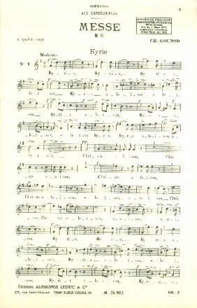 Messe aux cathedrales no. 6 en sol majeur pour choeur mixte et orgue voix des sopranos