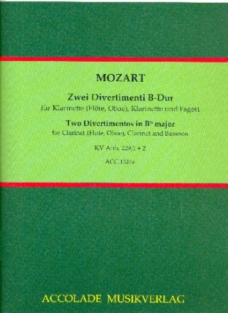2 Divertimenti KV229,1+2 fr 2 Klarinetten und Fagott (Flte, Klarinette, Fagott) Partitur und Stimmen