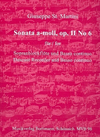 Sonate a-Moll op.2,6 fr Sopranblockflte und Bc Partitur und Stimmen