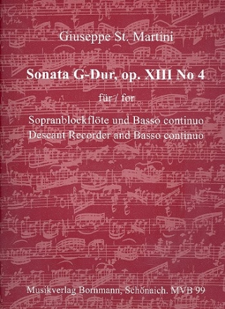 Sonate G-Dur op.13,4 fr Sopranblockflte und Bc Partitur und Stimmen