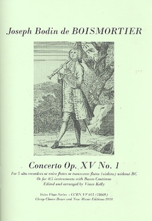 Concerto op.15,1 for 5 alto recorders (traverse flutes/violins) (4-5 instruments and Bc) score and parts