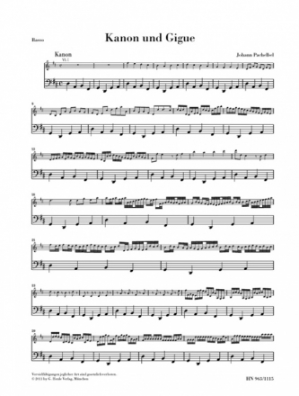 Kanon und Gigue D-Dur fr 3 Violinen und Bc Basso continuo