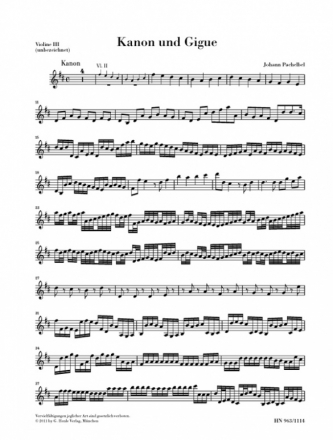 Kanon und Gigue D-Dur fr 3 Violinen und Bc Violine 3