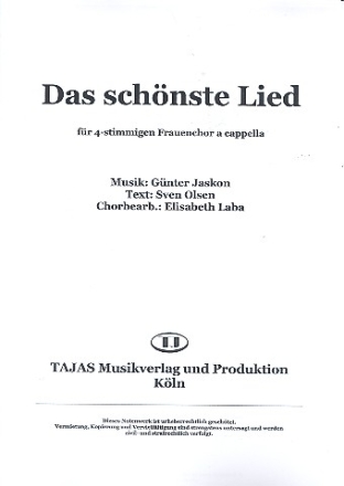 Das schnste Lied fr Frauenchor (SSAA) und Klavier Partitur