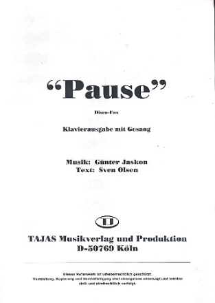 Pause fr Gesang und Combo Klavier (mit Text und Akkorden)