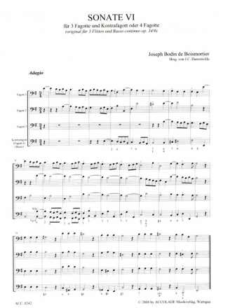 Sonate e-Moll op.34,6 fr 4 Fagotte (3 Fagott und Kontrafagott) Partitur und Stimmen