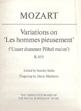 Variations on Les Hommes pieusement KV455 for piano