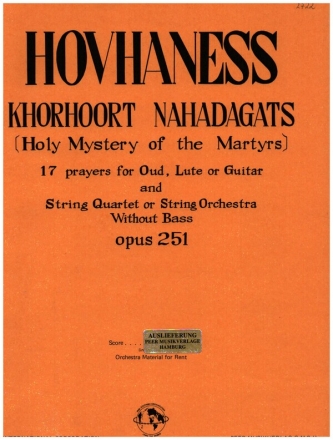 Khorhoort Nahadagats op.251 for oud (lute, guitar) and string quartet (string orchestra) score
