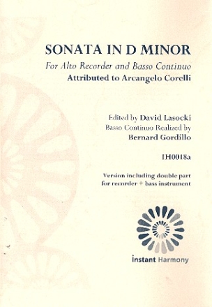 Sonata in d Minor for alto recorder and Bc (Bc realized) score and double part recorder and bass instrument)