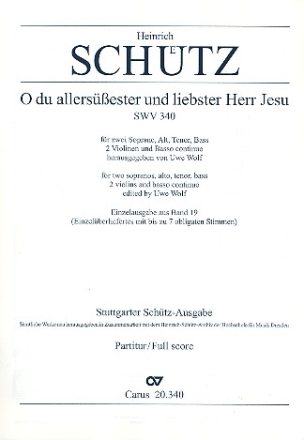 O du allersester und liebster Herr Jesu SWV340 fr 5 Stimmen, 2 Violinen und Bc Partitur