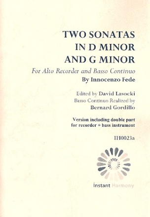 2 Sonatas for alto recorder and Bc (Bc realized) score and double part (recorder and bass instrument)