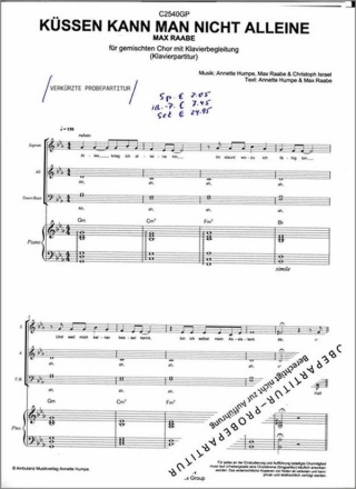 K�ssen kann man nicht alleine f�r gem Chor und Klavier Partitur