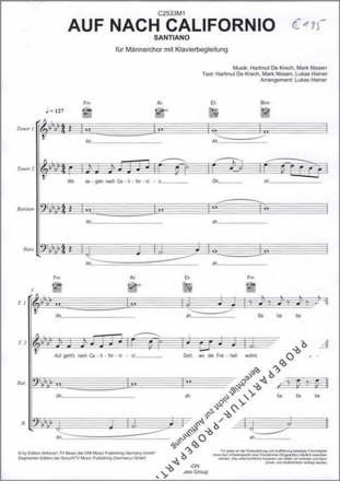 C2533M1 Auf nach Californio f�r M�nnerchor und Klavier Chorpartitur