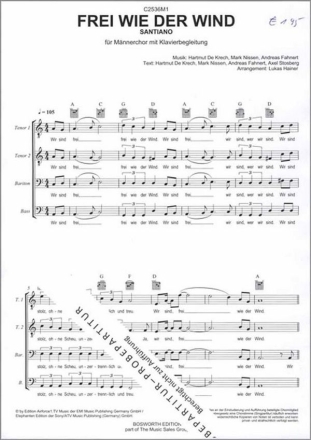 C2536M1 Frei wie der Wind f�r M�nnerchor und Klavier Chorpartitur