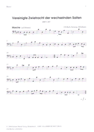 Vereinigte Zwietracht der wechselnden Saiten Kantate Nr.207 BWV207 Violoncello/Kontrabass