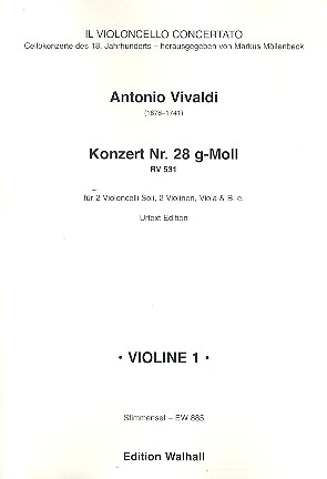 Konzert g-Moll Nr.28 RV531 fr 2 Violoncelli, 2 Violinen, Viola und Bc Stimmensatz (solo-3-2-1-2)
