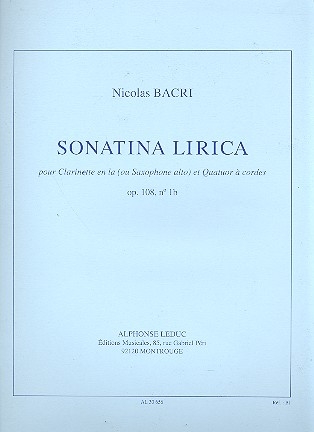 Sonata lirica op.108,1b pour clarinette en la (saxophone alto), 2 violons, alto et violoncelle partition et parties